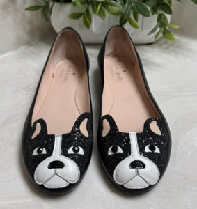 Kate Spade Winthrop Black White Boston Terrier Frenchie Ballet Flats Size 7.5M - Picture 1 of 9