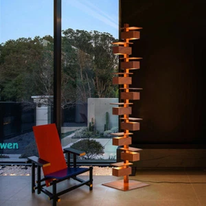 LED Modern Wooden 2 Middle Type Walnut Brown Floor Light Standing Sofa Lamp - Picture 1 of 22