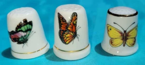 Lot of 3 Thimbles- Porcelain Butterfly Theme- England - Picture 1 of 4
