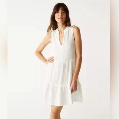 Vestido Michael Stars Scarlett Volantes Blanco Algodón Gasa En Niveles Margarita S DGZ34 Foto 1 de 4