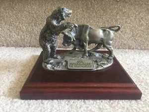 Pewter ADM Supermarket to the World Bear Bull Statue 6 1/4" x 5 1/2" FREE SHIP - Picture 1 of 7