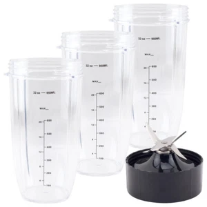 3 Pack 32 oz Cups and Extractor Blade for NutriBullet Lean NB-203 1200W Blenders - Picture 1 of 7