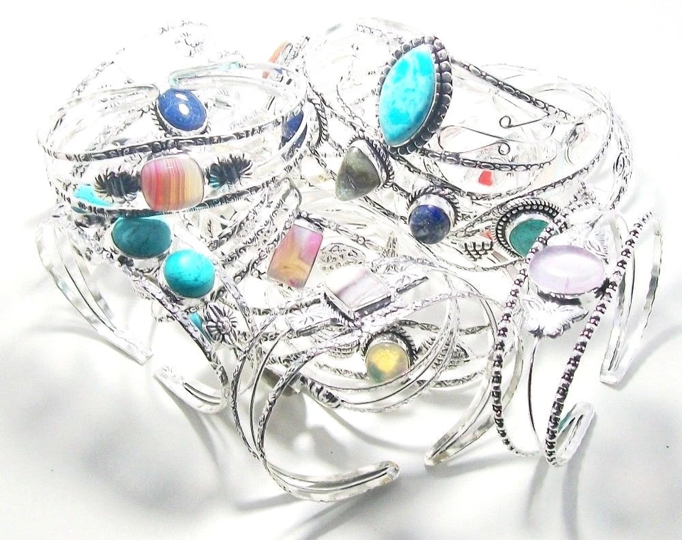 BULK Sale 10 PCs. LARIMAR & TURQUOISE 925 Sterling Silver Plated Cuff Bracelet - Image 1 of 1