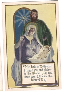 BABE OF BETHLEHEM Christmas Embossed Postcard Religious Mary Joseph Jesus Christ - Picture 1 of 2