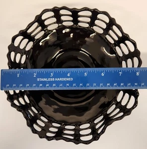 Fenton 3 Footed 1930's Black Round Ruffled Basketweave Pierced Bowl #1093 ~ HTF - Picture 1 of 7