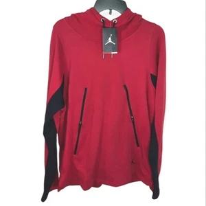 NWT Nike Air Jordan 4 Zipper Pockets Pullover Scuba Neck Hoodie Red Black - Picture 1 of 6