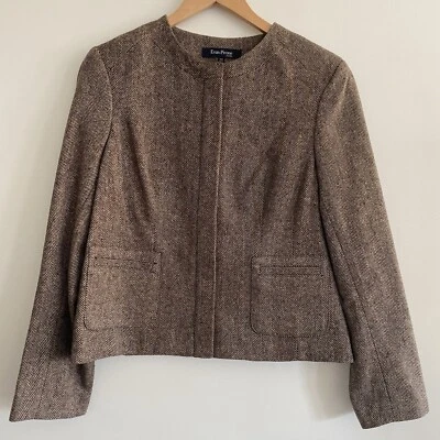 Blazer vintage Evan Picone espiga mezcla de lana marrón multi tweed 10 Petite Foto 1 de 4