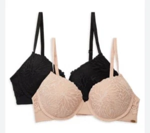 BCBGMAXAZRIA Womens 2-Pack Lace Bras Black Biege 34B Underwire Adjustable Straps - Picture 1 of 12