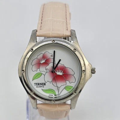 Relógio feminino Terner Flowers Dial 38 mm pulseira de couro rosa nova bateria - Imagem 1 de 4