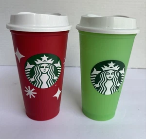 Starbucks Christmas Holiday rot und grün Tassen Becher Set 16 Unzen 2013 - Bild 1 von 6