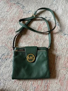 Michael Kors Crossbody Fulton Tasche Pebbled Leder Geldbörse Doppeltasche Grün Reißverschluss - Bild 1 von 8