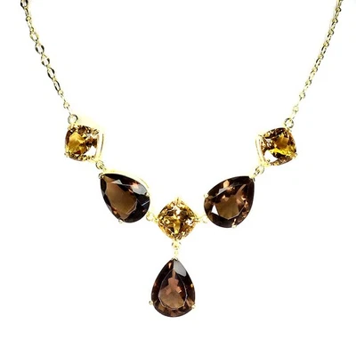 925 Пробы ожерелье груши дымчатый кварц цитрин ручной работы драгоценный камень 18 дюймов - Изображение 1 из 4