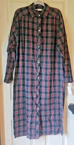 Camicia da notte lunga in flanella Carole Made In U.S.A nuova con etichette pigiama bottoni perlati taglia large - Foto 1 di 12