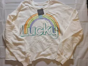 Women's Lucky Rainbow Graphic Sweatshirt - White Size Small - Picture 1 of 5