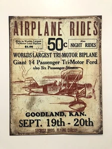 Secrist Bros Flying Circus Airplane Rides Metal Sign Tin Vintage Garage Rustic - Picture 1 of 1