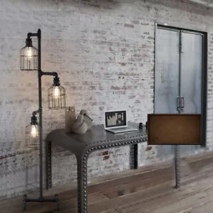 Farmhouse 3-Light Tree Floor Lamp Steampunk Metal Cage Floor Lighting Bedside - Picture 1 of 8