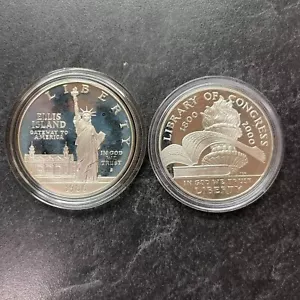 1986 S & 2000 P $1 US MINT PROOF 90% SILVER DOLLAR COMMORATIVE 2 COIN LOT - Picture 1 of 4
