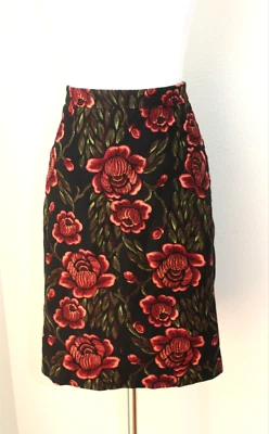Falda lápiz CATHERINE MALANDRINO negra/roja/verde floral ~ talla 6 #02 Foto 1 de 4