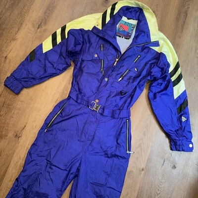 Vintage Ski Suit Mens One Piece Snowsuit Black Bear Snow bib retro 1980s Medium - Image 1 of 4