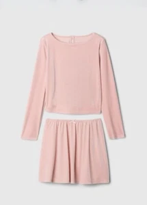 New Gap Kids Girl Pink Skirt Set Outfit Sz 12 Velvet Long Sleeve Round Neck - Picture 1 of 4