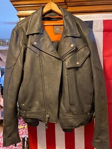 mens heavy leather motorcycle jacket used large - Picture 1 of 4