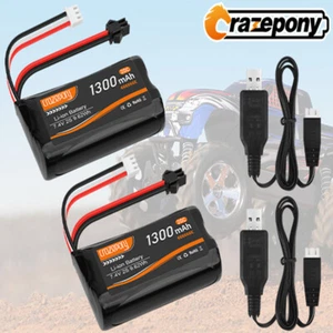 Batería de iones de litio 2 piezas 7.4V 1300mAh 2S con cable cargador para camión todoterreno coche RC - Imagen 1 de 8