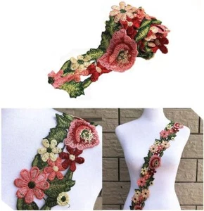 1-10 Yard Flower Trim Embroidered Ribbon Wedding Dress Applique DIY Sewing Craft - Picture 1 of 12