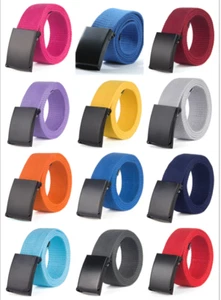 1pcs 110cm Unisex Quality Cotton Plain Webbing Canvas Belt black silver Buckle - Picture 1 of 46