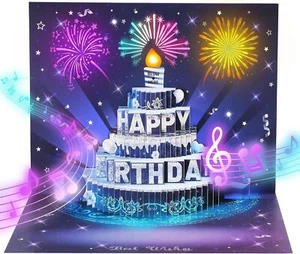 Musical 3D Pop Up Birthday Card with Light & Music, Firework Design, Blowable Ca - Picture 1 of 7