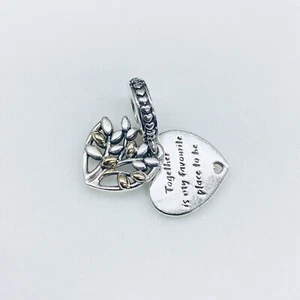 Pandora 925 Silver + 14k Yellow Gold Together My Favorite Place Heart Tree Charm - Picture 1 of 5