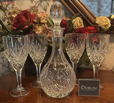 Godinger Crystal 5-Piece Wine Set; Decanter/Four Long Stem Wine Glasses; New/Box - Image 1 of 4