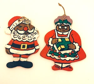 #2910 Santa Claus and Mrs Santa Claus DARK WOOD ORNAMENTS 4.25 X 3 - Picture 1 of 7