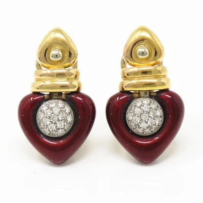 NYJEWEL La Nouvelle Bague 18k Gold Diamond Red Enamel Omega Back Earrings - Image 1 of 4