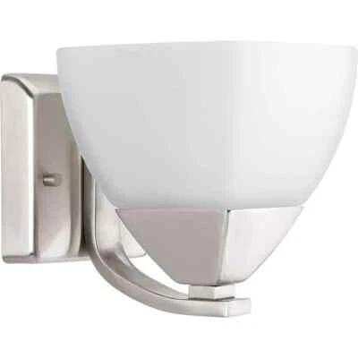 Progress Lighting Brushed Nickel Etched White Glass Modern Bath Vanity Light - Image 1 of 4