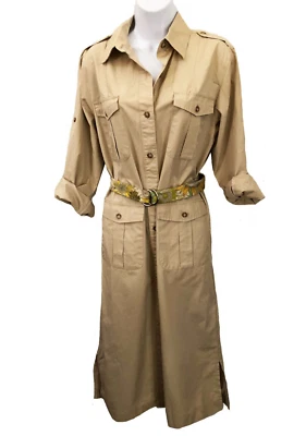 Vestido Safari Raro Orig Banana Republic Años 70 100% Algodón Charreteras Caqui Talla 12 Foto 1 de 4