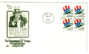 US Uncle Sam "H" Stamp ArtCraft First Day of Issue FDC Block of Four - Picture 1 of 1