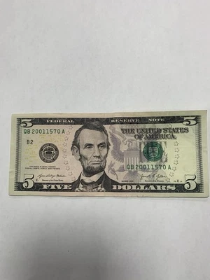 5 Dollar Bill, Birthday Note, Fancy Serial Number, July 15 2001, Qb20011570A - Image 1 of 4