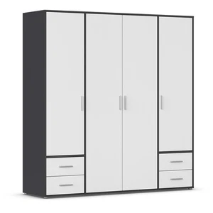 Drehtürenschrank - alpinweiß - grau metallic - 187 cm Kleiderschrank Schrank - Bild 1 von 10