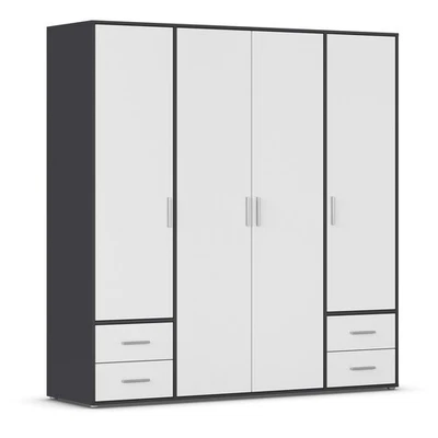 Drehtürenschrank - alpinweiß - grau metallic - 187 cm Kleiderschrank Schrank - Bild 1 von 4