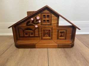 Vintage 1970s Wall Hanging Art Tiny House Handmade Woodwork MCM Retro Atomic - Picture 1 of 14