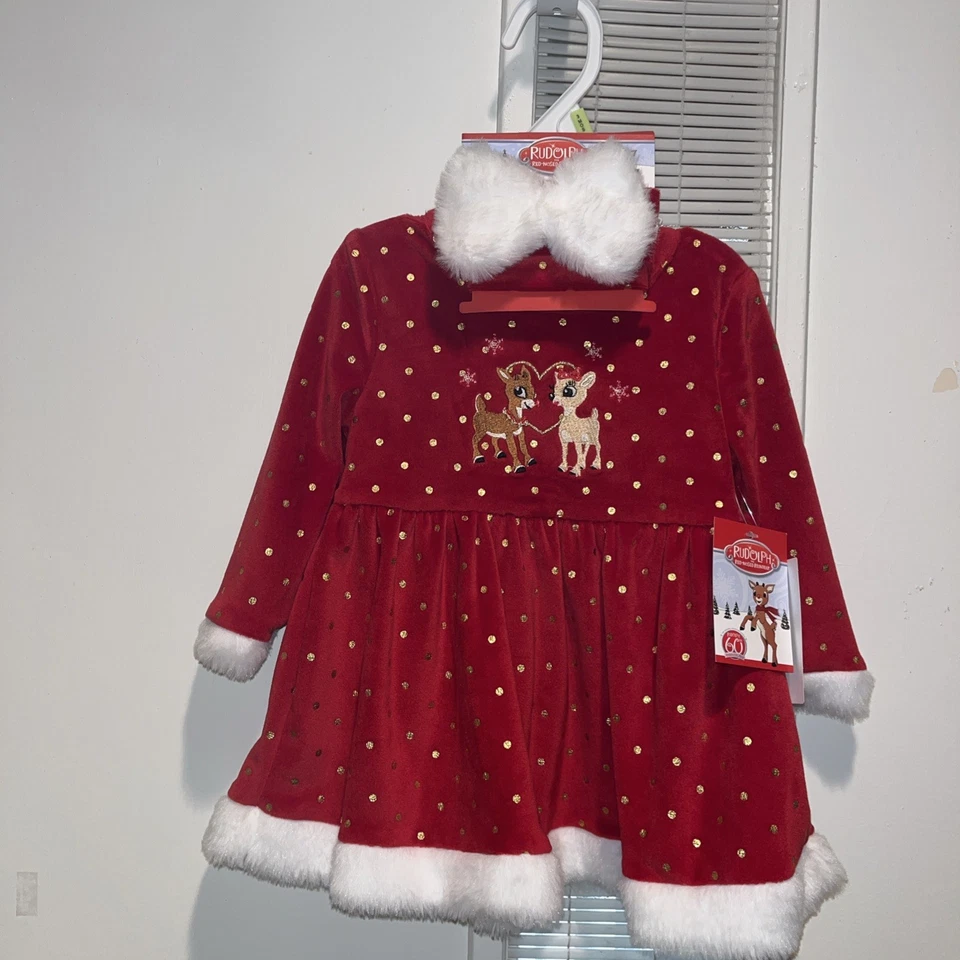 Новый с Ярлыками 3 месяцев Rudolph 3 ПК красный праздник/Рождество младенца девочки платье комплект новый  - Изображение 1 из 4