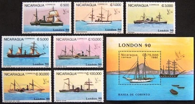 Nicaragua 1990. Scott # 1781-1787 / 1788. Ships (Set + sheet) MNH - Image 1 of 3