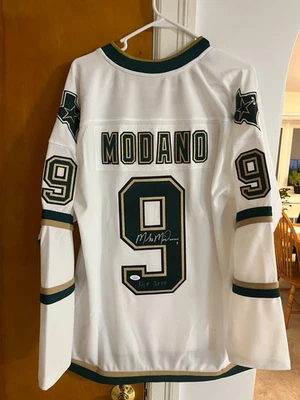 CAMISETA AUTOGRAFIADA MIKE MODANO DALLAS STARS PARA HOMBRE GRANDE CERTIFICADA JSA Foto 1 de 3
