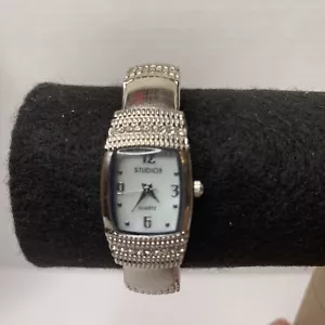 Women's Quartz Studio Silver Tone Cuff Watch With New Battery Good Condition - Picture 1 of 12