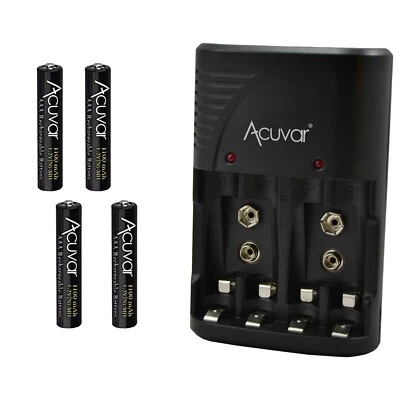4X AAA Rechargeable 1100mAh NiMH Batteries Acuvar Charger for AA AAA 9V - Image 1 of 4