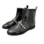 Zara Womens Black Patent Faux Leather Pearl Detail Chelsea Boots Size 6.5 Eu 37
