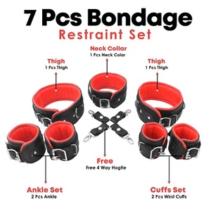 8pcs Restraints Set Hog tie Connector for Sex- Cowhide Leather BDSM Harness Kit - Picture 1 of 7