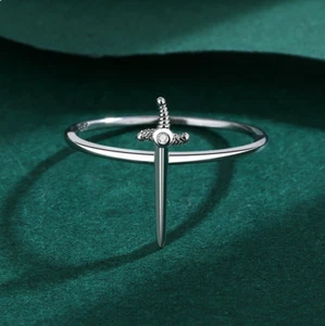 Zarter 925 Sterling Silber kreativer Kreuz Schwert Ring - Bild 1 von 4
