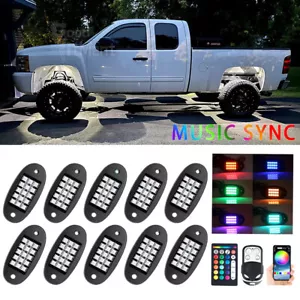 10 RGB LED Rock Lights Underbody Music Wireless For Chevrolet Colorado Silverado - Picture 1 of 12