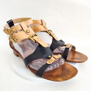 Boutique 9 Gladiator Black Tan Slingback Strappy Leather Sandals Womens Size 10 - Picture 1 of 10